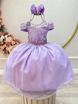 Vestido Lilás Infantil Social com Renda Festa Luxo - Tamanhos Disponíveis