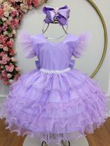 Vestido Lilás Saia Com Babados e Glitter Festas Infantil