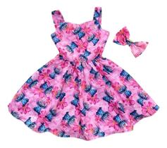 Vestido Lilo Stitch Angel Laço Rosa Casual Modinha Infantil Vestido Lilo Stitch Angel Laço Rosa Casual Modinha Infantil