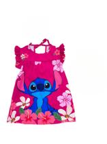 Vestido Lilo Stitch e Angel Pink Manga FluFlu Infantil Trapézio Vestido Lilo Stitch e Angel Pink Manga FluFlu Infantil Trapézio