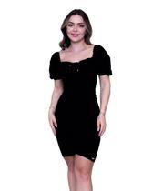 Vestido Limone Justo Drapeado Preto