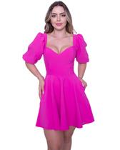 Vestido Limone Rodado Manga Bufante Fucsia