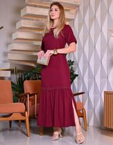 Vestido Linho Manga Curta Feminino Com Renda