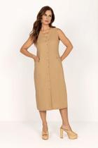 Vestido Linho Midi com Botões Bege Mirasul - Elegante e Confortável Vestido Linho Midi com Botões Bege Mirasul - Elegante e Confortável
