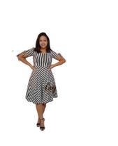 Vestido Listrado Boneca Com Detalhe na Manga