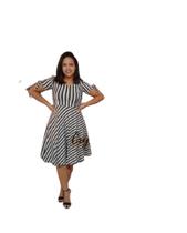 Vestido Listrado Boneca Com Detalhe na Manga Vestido Listrado Boneca Com Detalhe na Manga