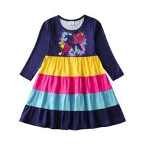 Vestido Listrado Com Estampa De Unicórnio Colorido Para Meninas, Vestido Vibrante Em Patchwork De