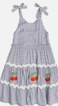 Vestido listrado com patch cerejas Vestido listrado com patch cerejas