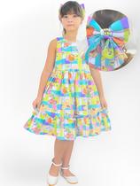 Vestido Livro de Colorir Inspirado no Bobbie Goods Verde Neon + Laço Cabelo