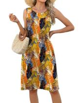 Vestido LOMON Summer Beach floral sem mangas com bolsos para mulheres