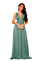 Vestido Lonfo Festa Micro Tule Liso Decote em X Madrinha Formatura