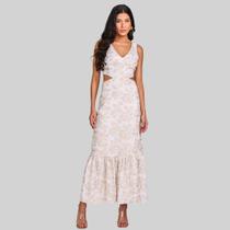Vestido Long Midi Branco Detalhe Abertura Lateral Decote Lado Avesso
