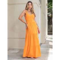 vestido longa moda feminina lisa laranja tam P