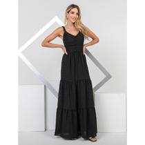 vestido longa moda feminina lisa preto tam P