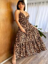 Vestido longo 2 elasticos estampa bicho babado bojo Vestido longo 2 elasticos estampa bicho babado bojo