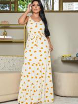 Vestido Longo 3 Marias com Alcinha Estampa Coração em Crepe de Seda Vestido Longo 3 Marias com Alcinha Estampa Coração em Crepe de Seda