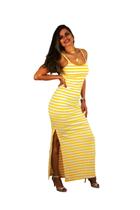 Vestido longo alça com regulador na malha ribana listrada Vestido longo alça com regulador na malha ribana listrada