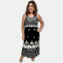 Vestido Longo Alça Indiano Bordado Batik Fenda Lateral 1004