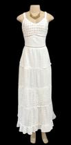 Vestido Longo Alça Indiano, Branco, Em Algodão, Cod. 9601