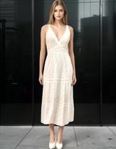 Vestido Longo Alça Indiano, Branco, Em Renda, Cod. B525