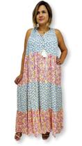 Vestido Longo Alça Indiano Soltinho Estampa Floral Plus Size