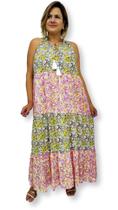 Vestido Longo Alça Indiano Soltinho Estampa Floral Plus Size