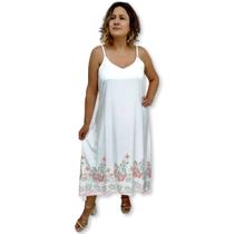 Vestido Longo Alças Reguláveis Estampado de Pontas