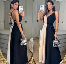 Vestido Longo Alcinha Bicolor Com Bojo Verão