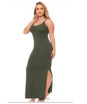 Vestido Longo Alcinha Canelado Fenda Lateral Casual Vestido Longo Alcinha Canelado Fenda Lateral Casual