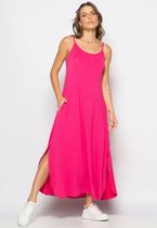 Vestido Longo Alcinha Com Barra Arredondada E Bolsos Pink Salvatore