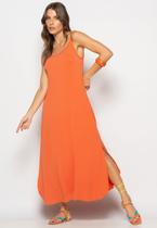 Vestido Longo Alcinha Com Barra Arredondada E Bolsos Telha Salvatore