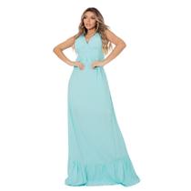 Vestido Longo Alcinha frente unica Decote V, estilo Princesa para Festa Elegante