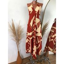 Vestido Longo Amarração Costa Peito Versátil Estampado Liso Vestido Longo Amarração Costa Peito Versátil Estampado Liso