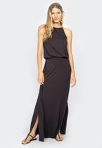 Vestido Longo Amazonia Vital Malha Trapézio com Elástico na Cintura Preto