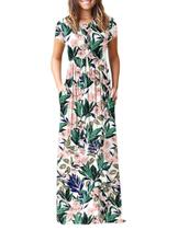 Vestido longo AUSELILY feminino de manga curta, solto, liso, casual Vestido longo AUSELILY feminino de manga curta, solto, liso, casual