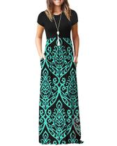 Vestido longo AUSELILY feminino de manga curta, solto, liso, preto, verde Vestido longo AUSELILY feminino de manga curta, solto, liso, preto, verde