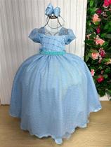 Vestido Longo Azul Bebê Giovanella com Babados e Detalhes em Tule Vestido Longo Azul Bebê Giovanella com Babados e Detalhes em Tule