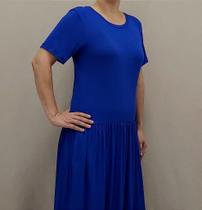 Vestido Longo Azul Duas Marias em Viscose com Manga Curta Vestido Longo Azul Duas Marias em Viscose com Manga Curta