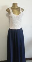 Vestido longo azul marinho com branco