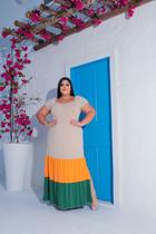 Vestido Longo Babado Barra Colorido Busto Lastex Plus Size