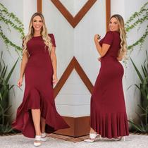 Vestido Longo Babado Barra Mullet Can Can Com Manguinha