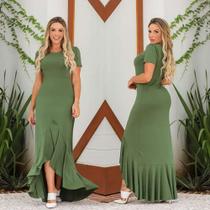 Vestido Longo Babado Barra Mullet Can Can Com Manguinha