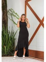 Vestido Longo Babado Barra Mullet Can Can Com Manguinha Vestido Longo Babado Barra Mullet Can Can Com Manguinha