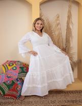 Vestido Longo Babado Renda Branco Festa Noivas Réveillon 602 - Deeyaa Indiana