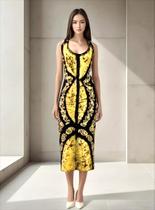 Vestido Longo Batik Abotoamento Frontal, Alça, Cod. 089