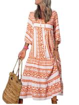 Vestido longo BIVENANT Boho 2024 Bohemian com decote em V e manga folhada Vestido longo BIVENANT Boho 2024 Bohemian com decote em V e manga folhada