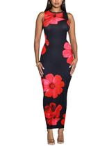 Vestido longo Bodycon de verão com estampa floral Sumche para mulheres