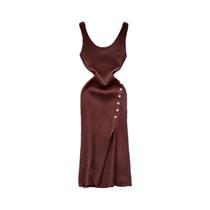 Vestido Longo Bodycon Sexy Feminino De Verão Com Fenda E Elástico Na Cintura Em Tricô Para Festas E