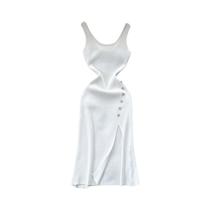 Vestido Longo Bodycon Sexy Feminino De Verão Com Fenda E Elástico Na Cintura Em Tricô Para Festas E
