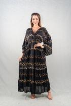 Vestido Longo Boho Bordado Com Manga Flare 5061 Vestido Longo Boho Bordado Com Manga Flare 5061